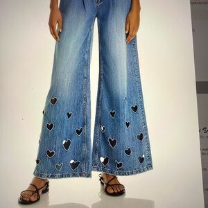 DRIFTWOOD Blue Heart-Patterned Wide Leg Jeans